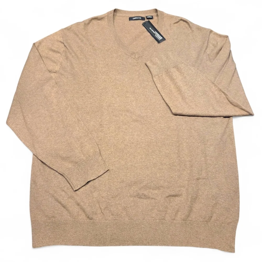 Claiborne Men's Cashmere Blend V-Neck Sweater English Brown Heather XXL NWT